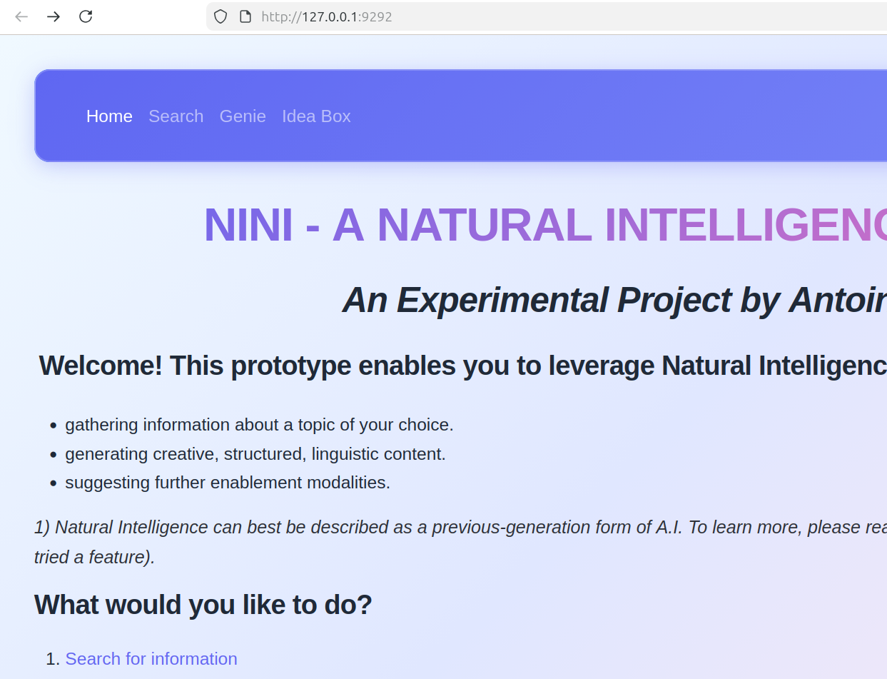 NINI home page with Roda